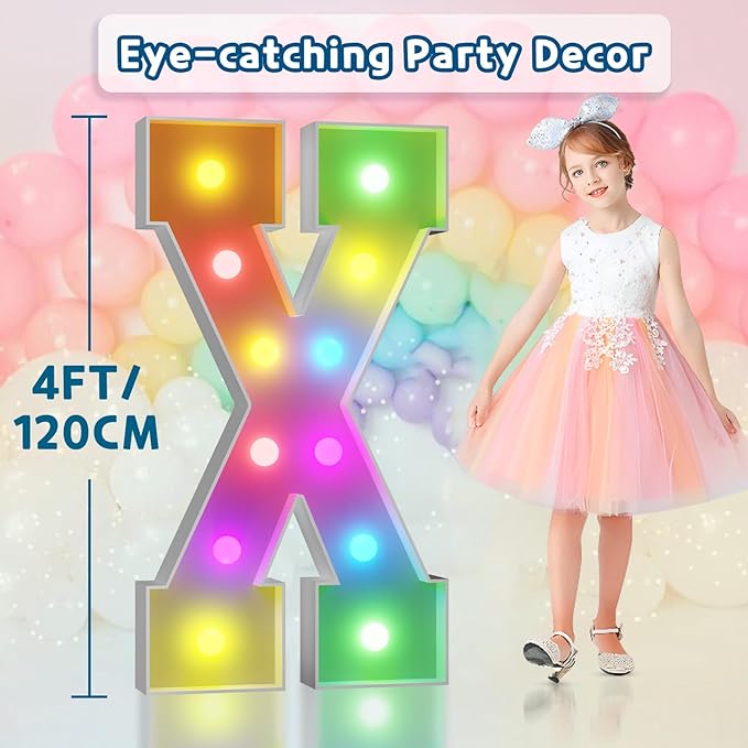 imprsv 4FT Colorful Marquee Letters X, 18 Colors Large Light up Letters Alphabet Sign with Remote, Large Marry Me Sign, Birthday Party Decorations Anniversary Wedding Decoration