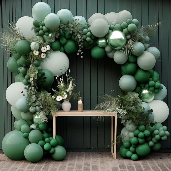 Green Balloon Arch Kit, Double Stuffed Dark Emerald Green Balloon Arch Forest Sage Olive Balloons for Baby Shower Birthday Bridal Wedding Graduation Safari Woodland Wild One Party Decor