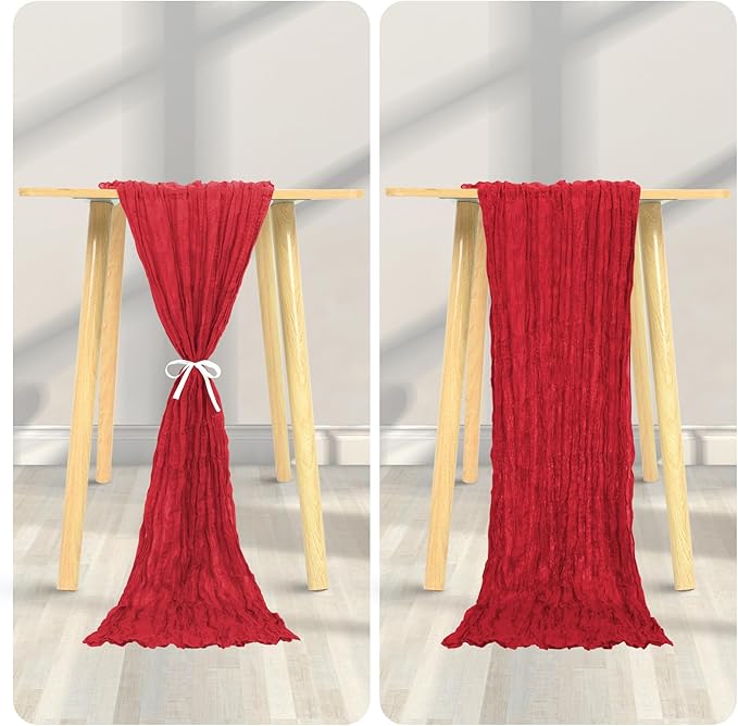 24 Pack Cheesecloth Table Runner 20 x 120 inch Cheese Cloth Table Runner Bulk,Romantic Boho Sheer Gauze Fabric Table Runners for Wedding Reception,Party,Bridal Shower Table Decor(Red)
