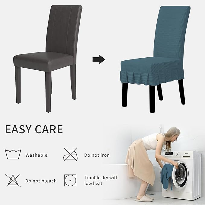 Easy-Going Dining Chair Covers Stretch Parsons Chair Slipcover with Skirt Chair Covers for Dining Room Restaurant Banquet (2 PCS, Bluestone)