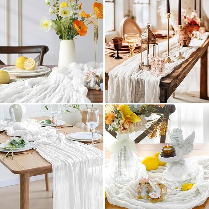 Cheesecloth Table Runner 21x120 Inch White Gauze Table Runners Reusable Polyester 10ft Boho Rustic Cheese Cloth Table Runner for Wedding Party Baby Shower Birthday