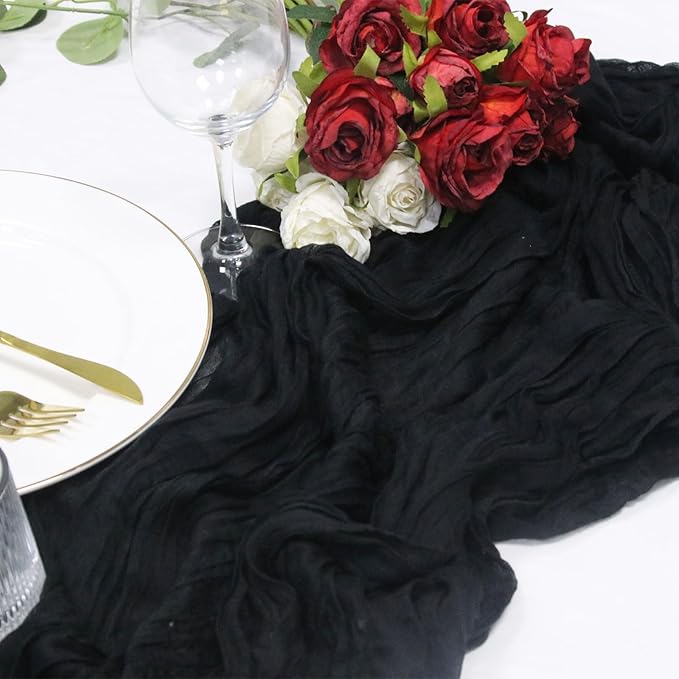 120 inch Black Cheesecloth Table Runners - 10Ft Long Cotton Gauze Holloween Table Runner Black Cheese Cloth Table Decor for Holloween Parties Decoration- Dark Table Runner
