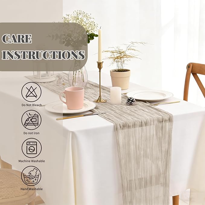 24 Pack Brown Grey Cheesecloth Table Runner, Long Romantic Semi Sheer Rustic Boho Gauze Table Runners for Wedding Bridal Shower Birthday Party Decorations(17.7×108 Inch)