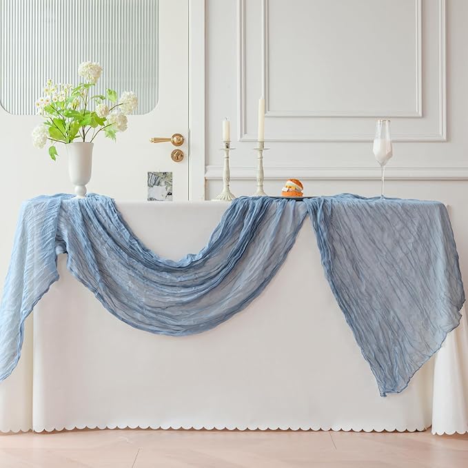 Dusty Blue Cheesecloth Table Runner Fall Autumn Decor 10ft Table Cloth for Wedding Party Baby Bridal Shower Birthday Halloween Thanksgiving Decoration