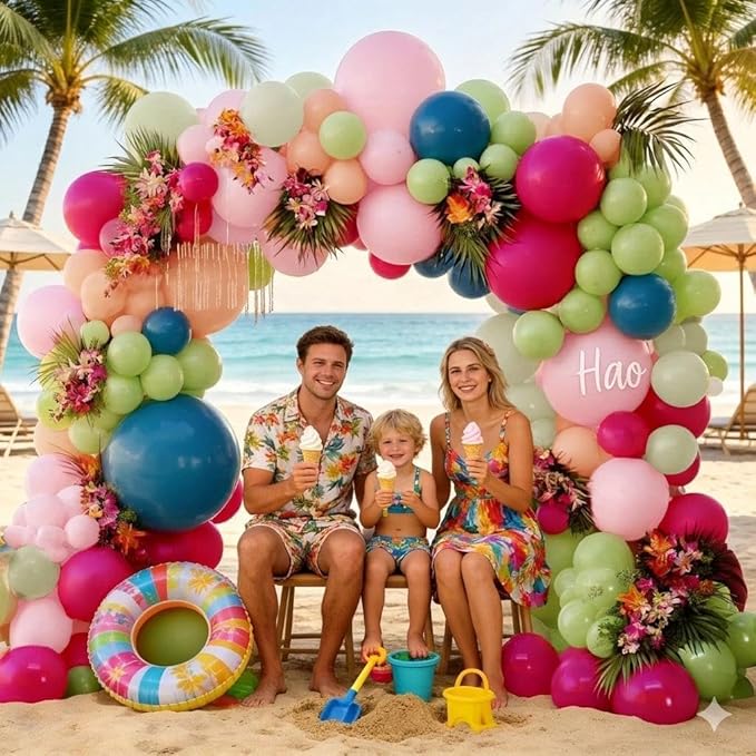 Hot Pink Green Blue Balloon Arch Kit Double Stuffed Dark Pink Olive Green Denim Blue Light Orange Magenta Peach Balloon Garland for Birthday Baby Shower Flower Wedding Summer Party Decoration