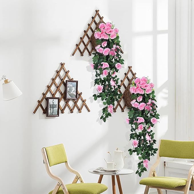 RECUTMS Artificial Pink Roses Fake Hanging Flower Plants, 2PCS 37 Inch Silk Floral Ivy Garlands for Outdoors Home Room Garden Wedding Bridal Shower Friendship Valentine’s Day Indoor Party Decoration