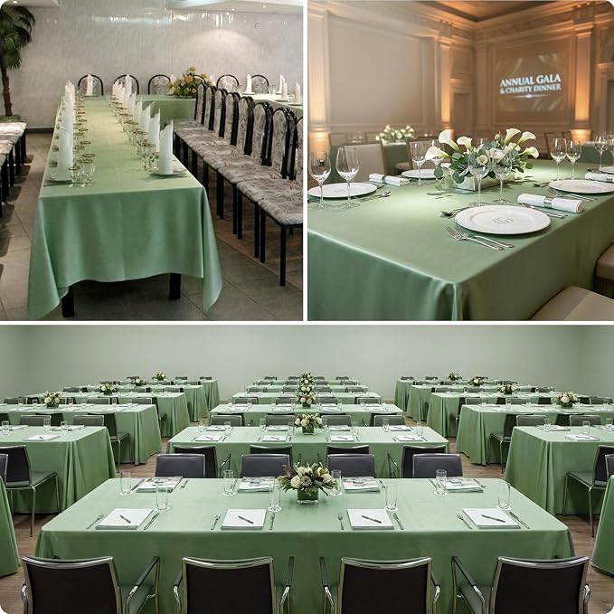 8 Pack Sage Green Tablecloth 60 x 102 Inch Polyester Table Cloth for 6 Foot Rectangle Tables, Wrinkle Resistant Washable Decorative Fabric Table Covers for Wedding Party Banquet Buffet and Camping