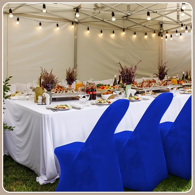 Newwiee 50 Pcs Spandex Chair Covers Bulk - Stretch Folding Flat Front Fitted Universal Chair Protector Pack Removable Washable for Wedding Party Dining Banquet Event (Blue)