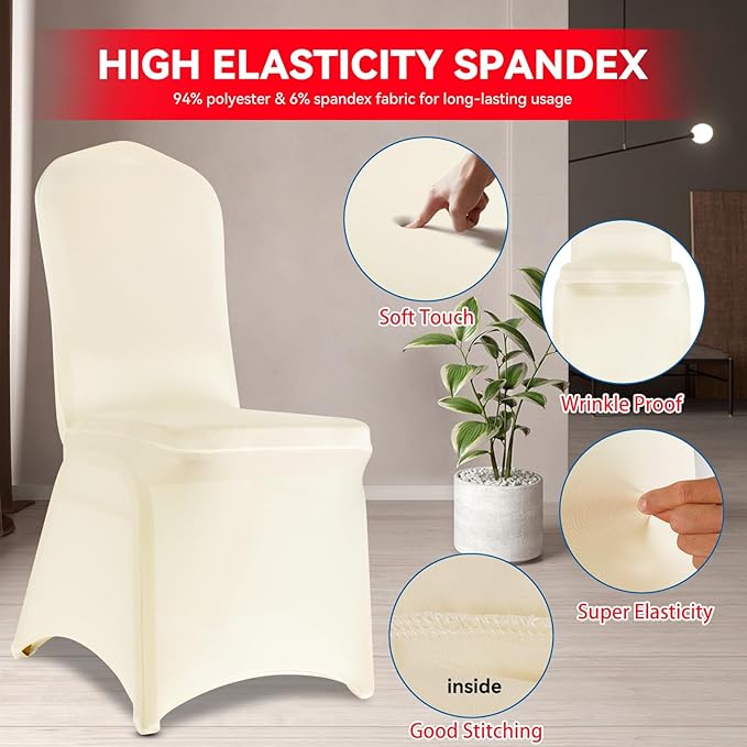 LIUJIAYI 50 Pcs Ivory Stretch Chair Covers - Premium Polyester Spandex Slipcovers for Wedding, Party, Banquet, Dining & Event Chairs