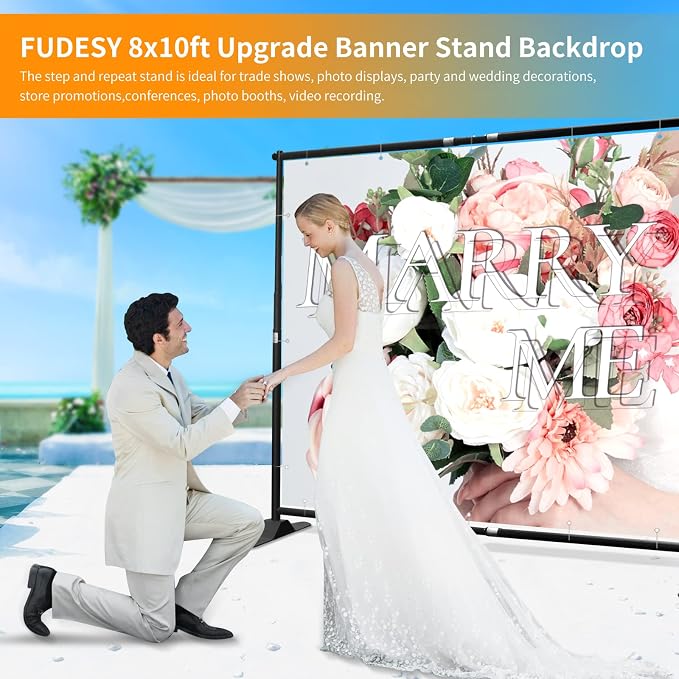 FUDESY 10 x 8ft Backdrop Banner Stand, Heavy Duty Adjustable Photo Background Stand Kit with Carrying Bag, Step and Repeat Frame Stand for Parties Wedding Trade Show Photo Booth Display