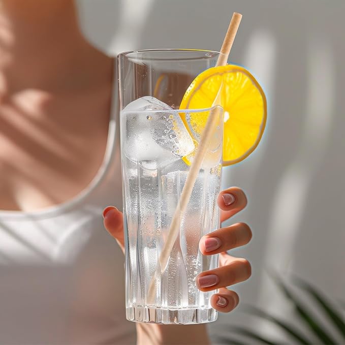 Potchen 500 Pcs Individually Wrapped Sugarcane Straws 8" Biodegradable Plastic Compostable Disposable Drinking Straws for Smoothie Drinks Parties Restaurants Home