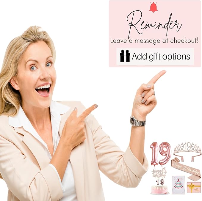 19th Birthday Decorations for Girl, Including 19th Birthday Tiara and Sash, Cake Topper and Candles, Number Balloons, Greeting Card, 19 Year Old Gifts for Girls