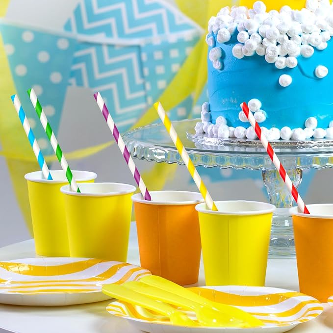 100 Packs Biodegradable Paper Straws, Assorted Rainbow Colors Disposable Drinking Straws for Birthday Carnival Summer Pool Party Wedding Baby Shower Halloween Christmas Decoration Supplies