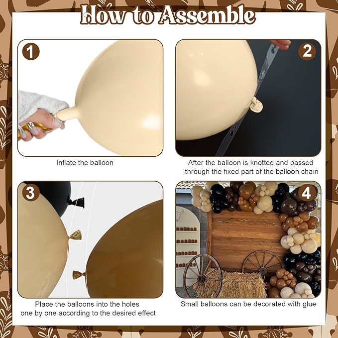 Black and Brown Balloon Garland Arch Kit, 105 PCS Black Brown and Nude Beige Balloon Different Size for Western Farm First Rodeo Wild West Cowboy Baby Shower Birthday Party Decorations