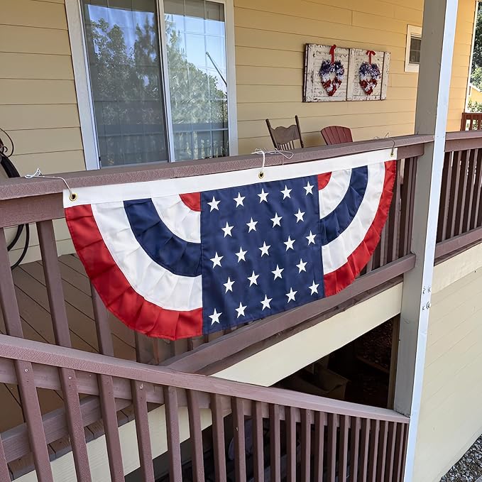 Bradford American Bunting USA Flag 1.5x5 ft Outdoor, Embroidered Pleated Fan Bunting Flags with 3 Brass Grommets, Patriotic America Flag Buntings for Outside for 4th of July 250TH Anniversary Decorations