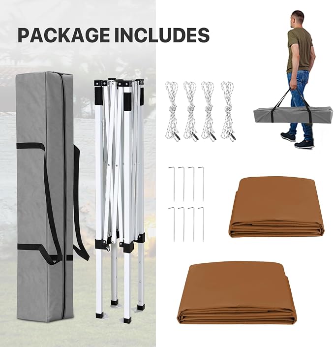 COOS BAY 5x5 Pop Up Canopy Tent with Side Wall, Easy Setup Portable Sun Shelter with Carry Bag, Outdoor Shade for Beach, Camping, Sports & Backyard, Khaki
