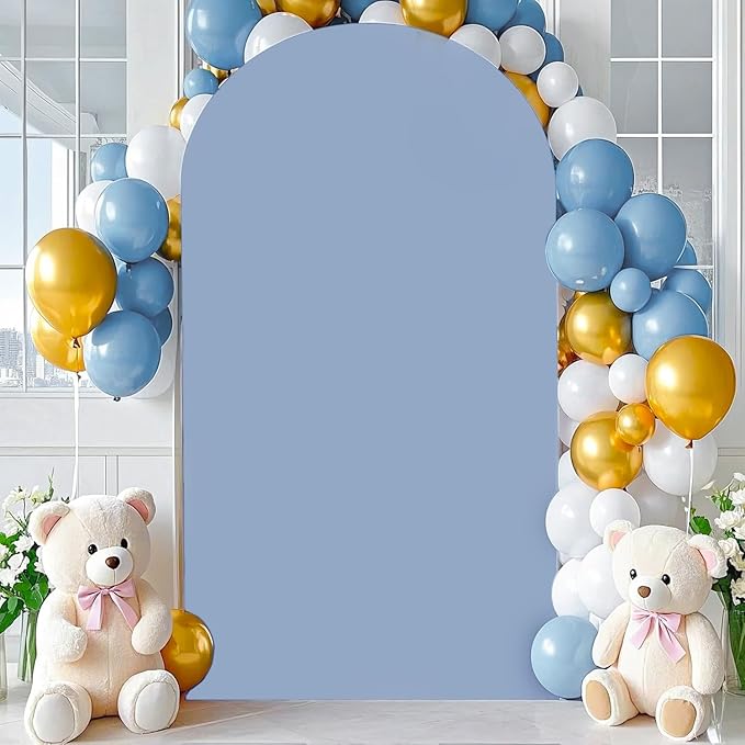 FANPROMS Wedding Arch Cover 6FT Dusty Blue Arch Backdrop Cover Chiara Spandex Arch Covers Stretchy Fabric for Balloon Arched Frame Round Top Backdrop Stand Covers for Birthday Party Banquet Decor