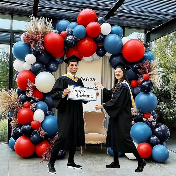 Navy Blue Red White Balloon Arch, Double Stuffed Royal Blue Red Pearl White Sand Balloon Garland Kit for Birthday Graduation Baby Shower Patriotic Nautical Baseball 4th of July Party Decor