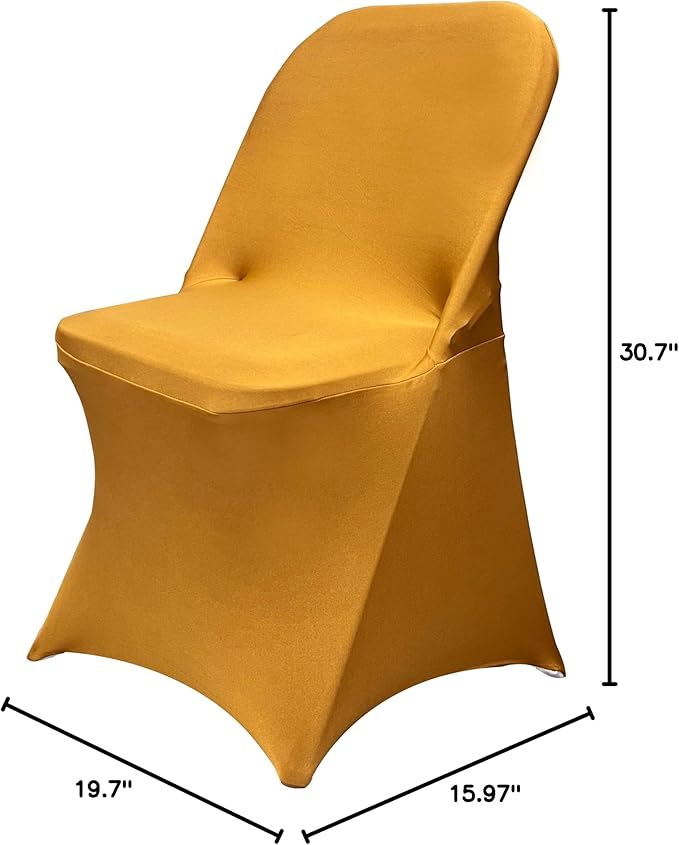 HAINARverS Folding Chair Covers for Wedding, 10pcs Stretch Spandex Washable Fabric Chair Cover, Decoration Chair Cover for Wedding, Party, Banquet, Birthday, Conference, Event(Gold, 10 PCS)