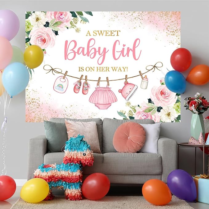 9x6ft Cute Clothes Baby Shower Backdrop for Boys a Sweet Baby Boy is on The Way Newborn Kids Pink Leaves Gold Dots Baby Shower Party Decorations Banner Supplies Photo Booth Props