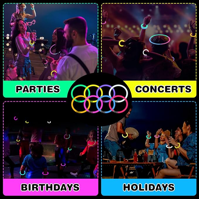 YixangDD 1000 PCS Ultra Bright Glow Sticks, 8 Inch Glow Sticks Bulk Party Pack, Light Up Sticks for Glow Bracelets, Necklaces, Concerts, Christmas, Party Supplies with 1000 Connectors