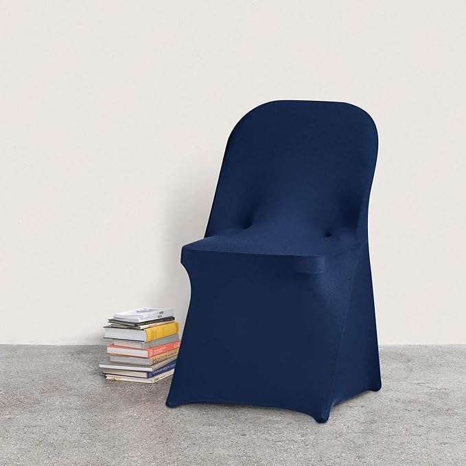Peomeise Stretch Spandex Folding Chair Cover for Wedding Party Dining Banquet Event (Navy,12pcs)