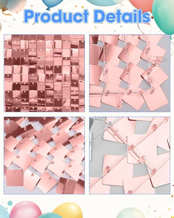 Rosegold Shimmer Wall Backdrop 24 Panels Cover 6 x 4 Ft, Photo Backdrops for Wedding,Anniversary,Birthday,Party Decoration