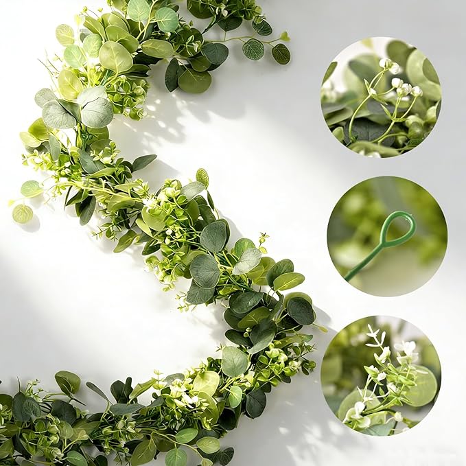 Eucalyptus Garland Greenery 2Pack: 5.9Ft Artificial Faux Greenery Vines for for Wedding Home Party Table Runner Decor