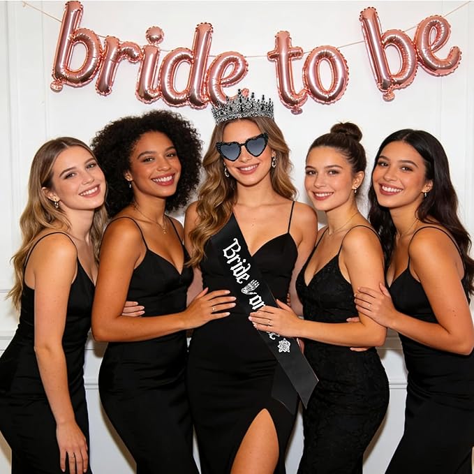 JarThenaAMCS 3 Pcs Bride or Die Bachelorette Party Decoration Set Black Tiara Crown Sash Glasses for Women Halloween Bridal Shower Accessories