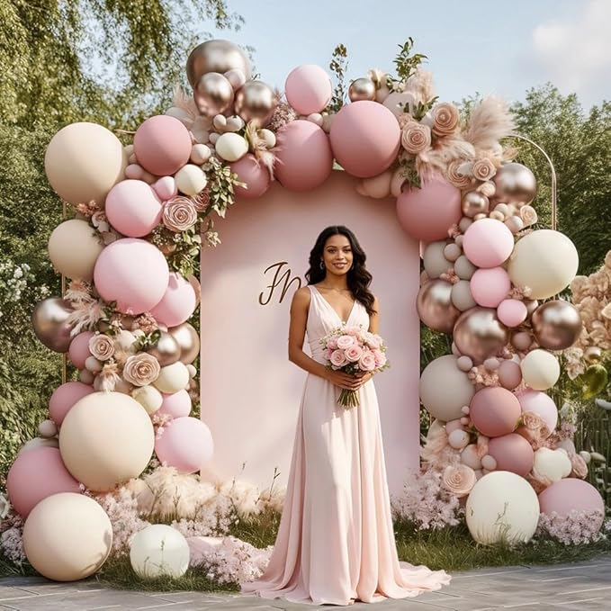 Dusty Pink Rose Balloon Garland Double Stuffed Mauve Light Pink Latex Blush Nude Beige Champagne Gold Balloon Arch Kit for Mothers Day Birthday Baby Shower Neutral Boho Wedding Party Decor