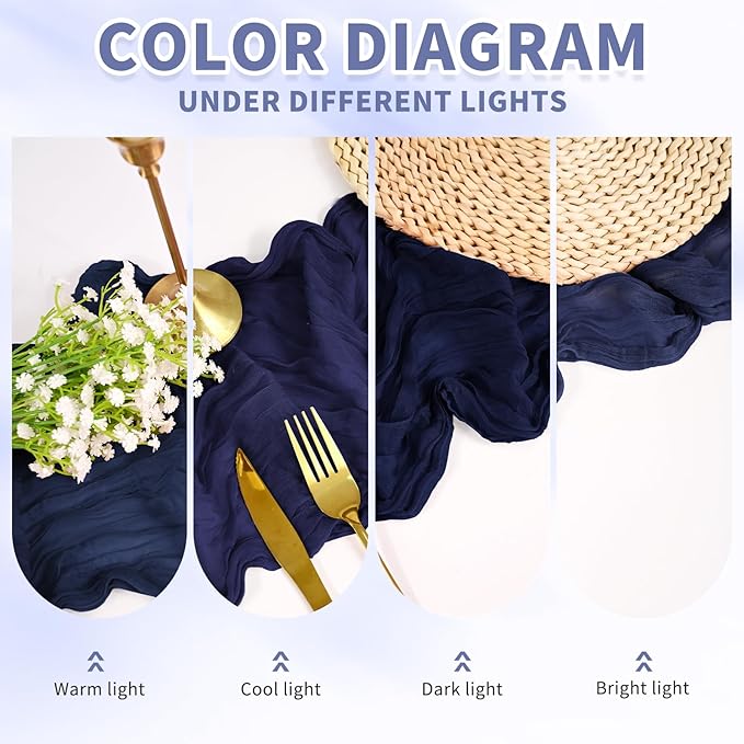 Pesonlook 12 Pack Navy Blue Cheesecloth Table Runner, Long Romantic Semi Sheer Rustic Boho Gauze Table Runners for Wedding Bridal Shower Birthday Party Decorations(17.7×108 Inch)