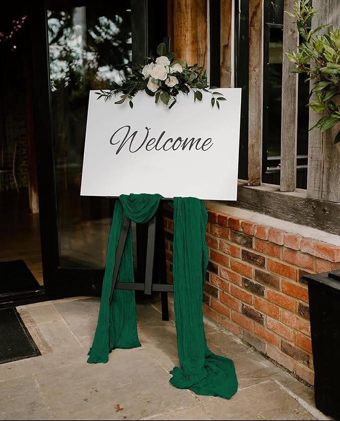 12 Pack Dark Green Cheesecloth Table Runner 10FT Boho Gauze Cheese Cloth Table Runner Rustic Sheer Fabric Table Runners for Wedding Bridal Shower Baby Shower Party(21.5×120 Inch)