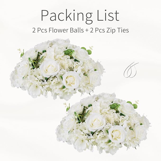 White Flowers Balls for Centerpieces: 2 PCS 15.7" Diam Flower Centerpieces for Tables in Wedding Reception Decorations Arrangement for Party Celebration Planners