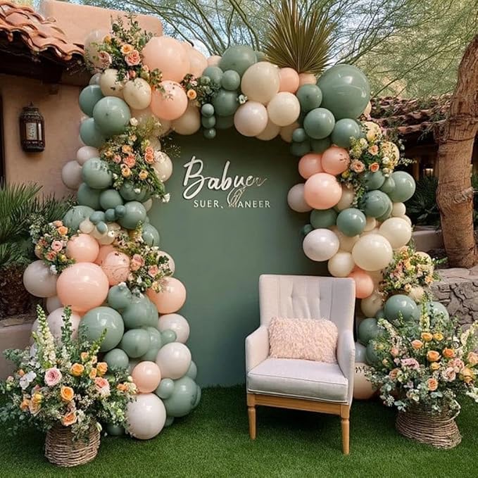 Dusty Green Pink Balloon Garland Double Stuffed Blush Pink Cream Sage Green Peach Sand White Balloon Arch Kit for Baby Bridal Shower Wedding Birthday Spring Party Decoration