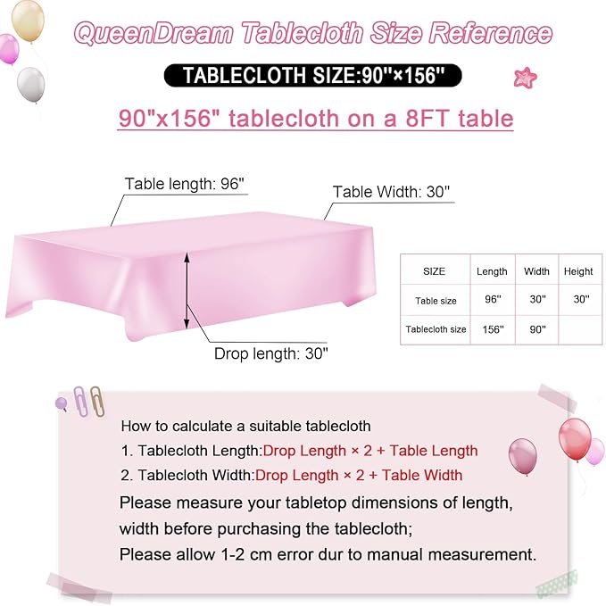 QueenDream Sequin Tablecloth Pink Party Table Cloth 90x156 Inch Rectangle Glitter Tablecloth for Wedding Birthday Bridal Baby Shower Decor