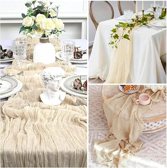 Beige Cheesecloth Table Runner 21x120 Inch Gauze Table Runners Reusable Polyester 10ft Boho Rustic Cheese Cloth Table Runner for Wedding Party Baby Shower Birthday