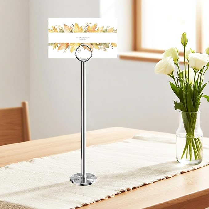Urban Deco 12PK Table Number Holders Place Card Holders 12 Inch Table Card Holders Steel Card Holders for Photos, Food Signs, Memo Notes, Weddings, Restaurants, Birthdays (Silver)