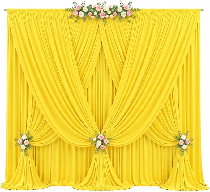 10 Panels Yellow Backdrop Curtain for Parties Wrinkle Free Lemon Yellow Photo Curtains Backdrop Drapes Fabric Decoration for Birthday Party Wedding Baby Shower 50ft(W) x 10ft(H)