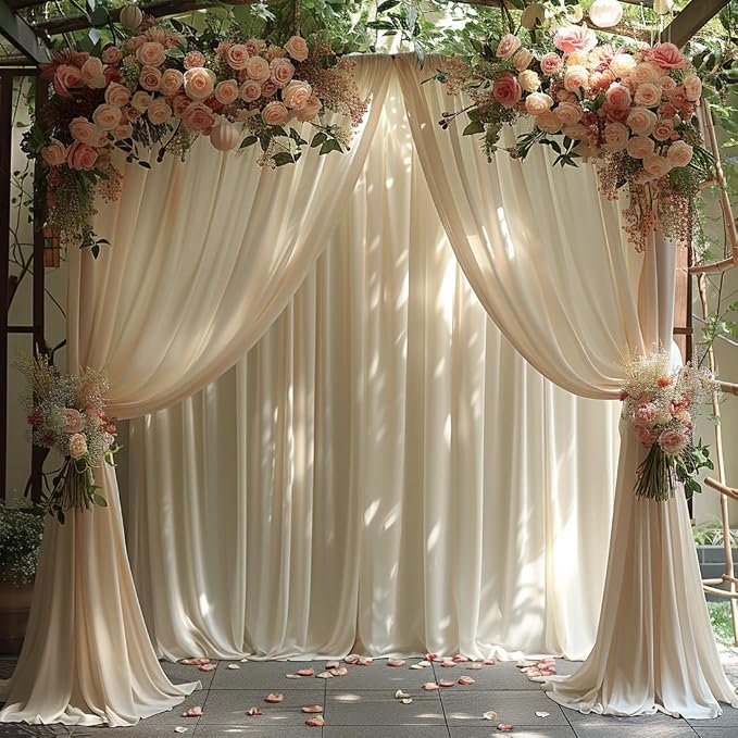 ESGOTBME 40x10ft Wrinkle Free Ivory Backdrop Curtain for Parties Soft Polyester and Nylon Fabric Drapes Wedding Birthday Party Decorations Background for Photography 5x10ft,8 Panels