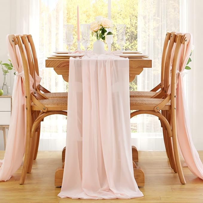 10 Feet Chiffon Table Runner Light Peach 10 Packs 14x120 Inches Chiffon Table Fabric for Spring Wedding Ceremony Baby Shower Party Table Decoration