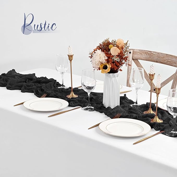 10 Pack Black Table Runner 10Ft Cheesecloth Table Runner Boho Gauze Table Runners Romantic Long Sheer Fabric Cheese Cloth Table Runners for Wedding Party Bridal Shower(Black)