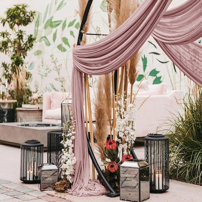 LINXTAR Wedding Arch Draping Fabric 30'' x 18FT Sheer Chiffon Arch Drape Backdrop 2 Panel Dusty Rose Drapes for Bridal Shower Baby Shower Church Decor Birthday Party Outdoor Decoration