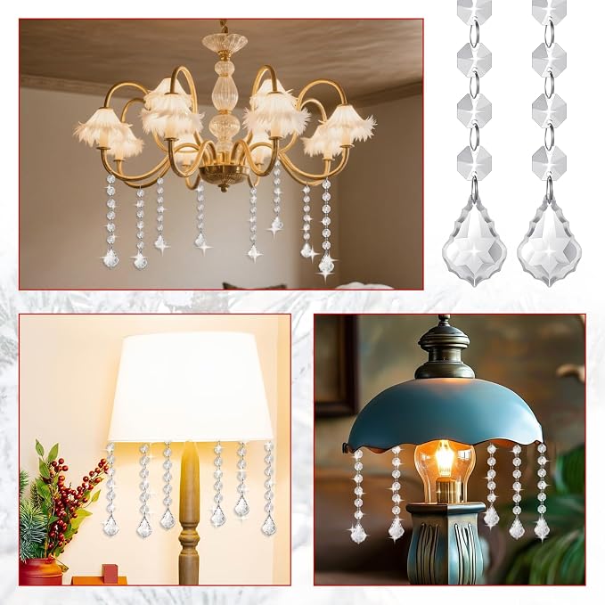 100 Pcs Clear Acrylic Crystal Ornament Beads Hanging Glass Crystals Clear Acrylic Prisms Pendant Ornaments for Centerpieces, Chandelier, Wedding Decor