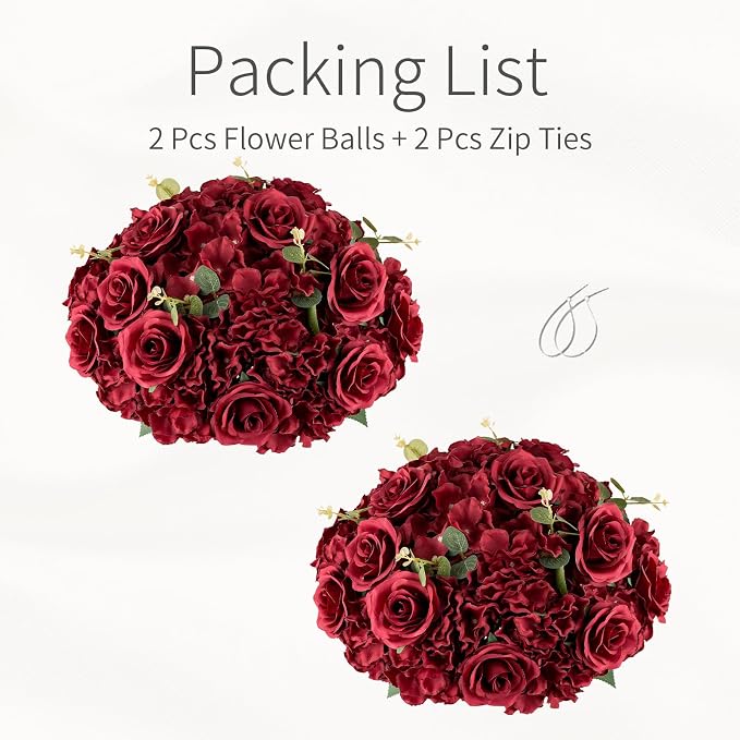Red Roses Flowers Balls for Centerpieces: 2 PCS 15.7" Diam Flower Centerpieces for Tables in Wedding Reception Decorations Arrangement for Party Celebration Planners