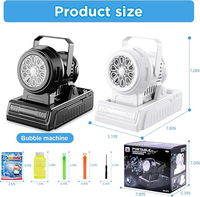 SHCKE Automatic Bubble Machine 10 Holes Bubble Blower,45Β° Adjustable,Dual Power USB-C or 4 AA Batteries,Top-Fill Portable Bubble Maker for Outdoor Birthday Party Pool Wedding Camping