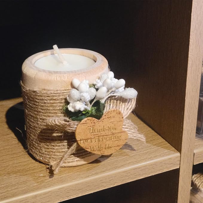 30 Pack Wedding Favors Wood Tealight Candle Holders, Bridal Shower Favors for Guests Bulk, Baptism/Baby Shower Centerpieces for Tables, Wood Cylinder Candle Set for Baby Shower Decorations
