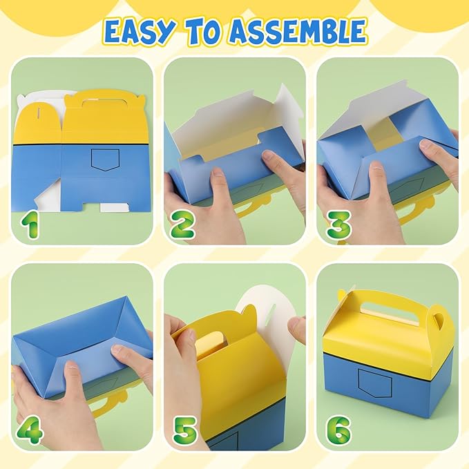 Marspark 24 Pack Yellow Cartoon Birthday Party Supplies, Paper Gift Boxes, Cartoon Candy Boxes for Birthday Party Decorations(Yellow Pattern)