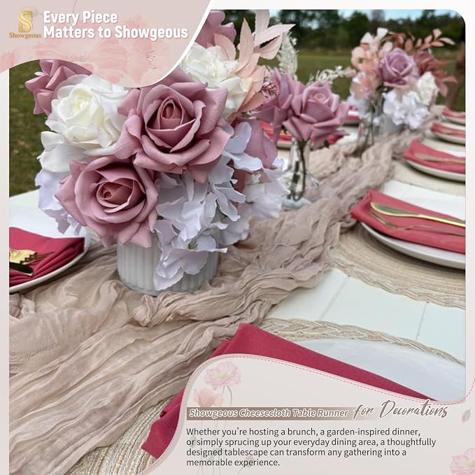 18 Pack Rosy Brown Cheesecloth Table Runner 17 x 108 inch Boho Gauze Table Runner Rustic Sheer Cheese Cloth Table Decorations for Wedding Party Baby Bridal Shower Birthday Holiday Home