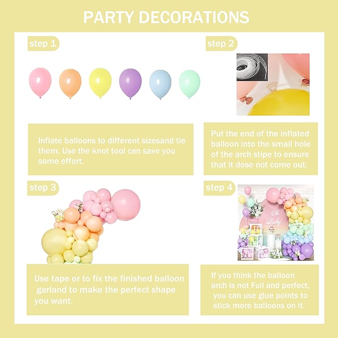 144Pcs Pastel Rainbow Balloon Arch Kit with 4 Baby Boxes - Macaron Pink Purple Blue Yellow Balloons for Unicorn Birthday, Ice Cream Theme, Baby Shower Girl Decorations