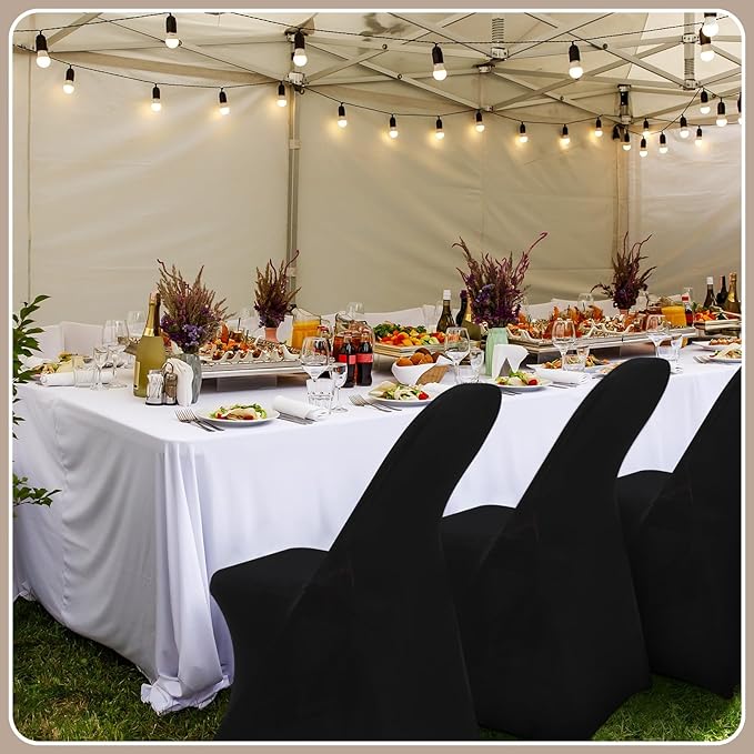 Newwiee 50 Pcs Spandex Chair Covers Bulk - Stretch Folding Flat Front Fitted Universal Chair Protector Pack Removable Washable for Wedding Party Dining Banquet Event (Black)